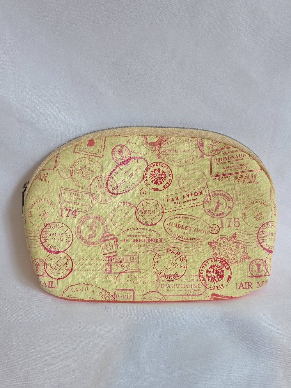 IPSY Yellow Cosmetic Pouch with Pink Stamp Print
